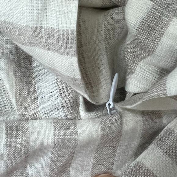 The White Linen Farmhouse Chair Cover Ruffled Striped White & Tan French Linen - Picture 12 of 12